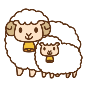 羊のイラスト。大人と子供の白い羊が描かれている。親子のようです。
