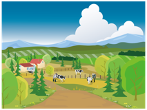 北海道の酪農を連想させる風景が描かれたイラストです